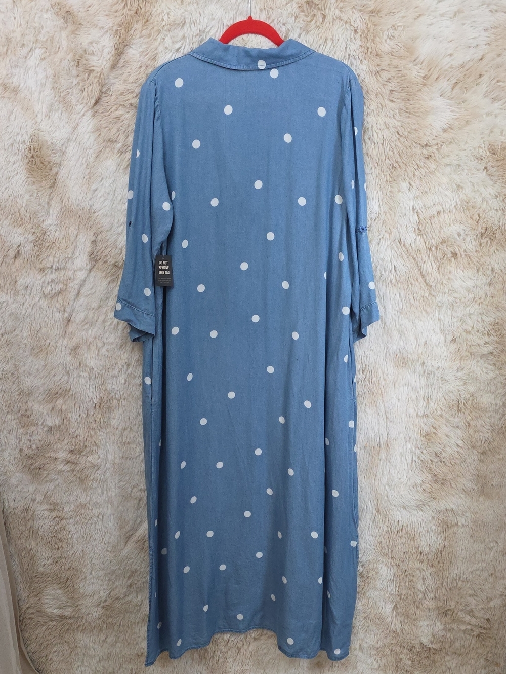 Ashley Stewart Blue Polka Dot Lyocell Shirt Dress 14/16 Roll Tab Sleeves Plus Si - Picture 5 of 10
